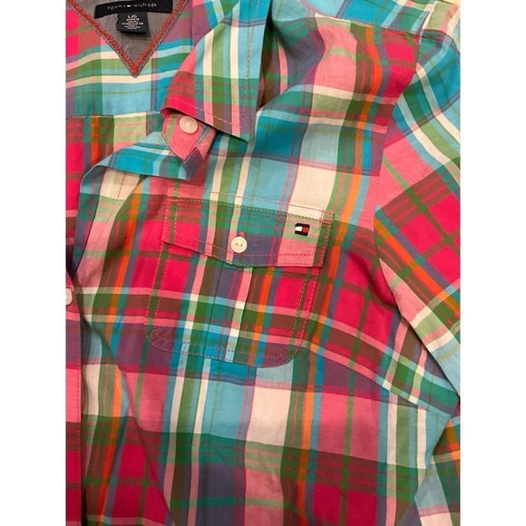 Tommy Hilfiger Button-Up Shirt Womens Size L Multicolor Plaid Long Sleeve Cotton - Picture 6 of 9